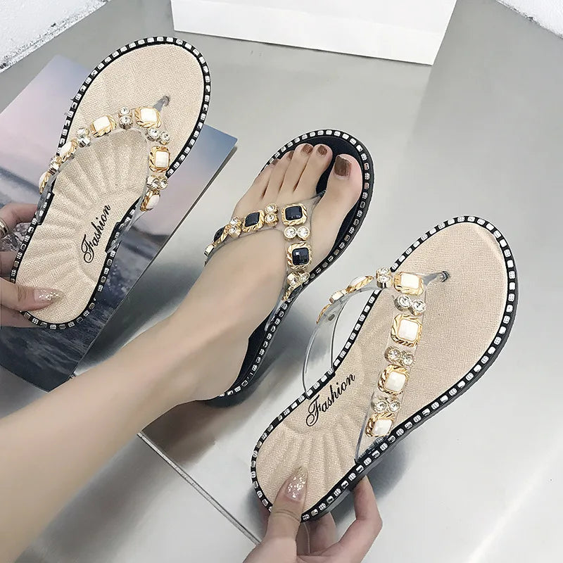 Wholesale Price Flipflops Summer Ladies Flip-Flops Slippers Women Beach Diamond Slippers Flat Sandals