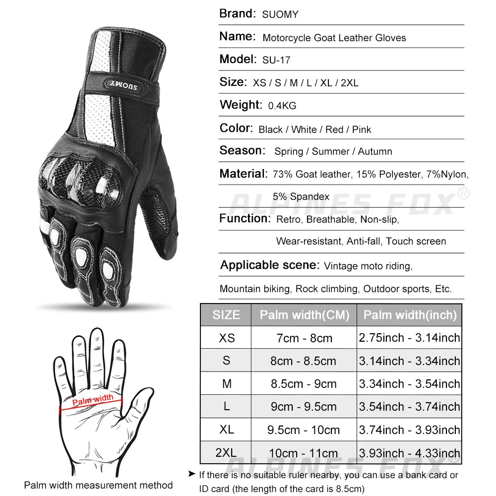 SUOMY Motorcycle Gloves Leather Full Finger Racing Gloves Man Women Outdoor Sports Protection Riding Gloves Touch Screen
