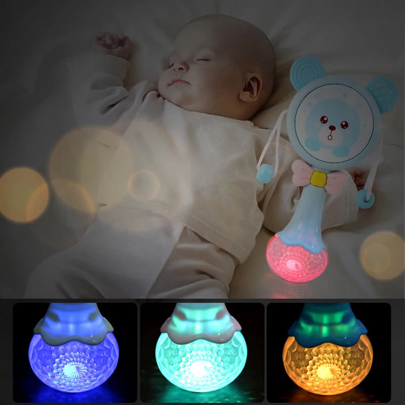 QWZ Musical Flashing Baby Rattles Teether Rattle Toy Hand Bells Rabbit Hand Bells Newborn Infant Early Educational Toys 0-12M