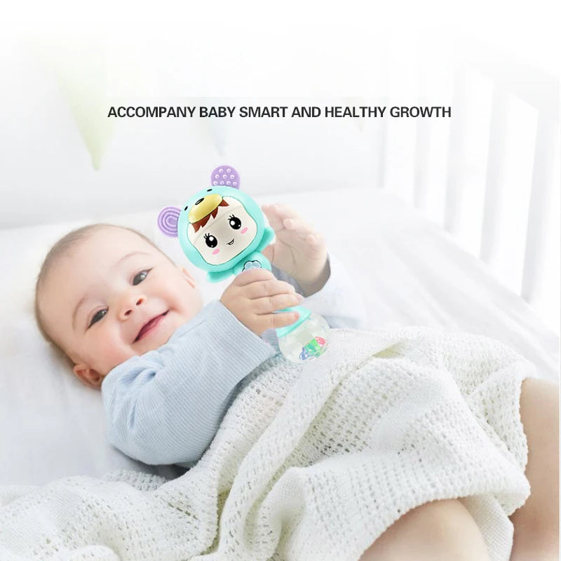 QWZ Musical Flashing Baby Rattles Teether Rattle Toy Hand Bells Rabbit Hand Bells Newborn Infant Early Educational Toys 0-12M