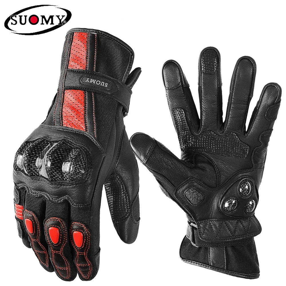 SUOMY Motorcycle Gloves Leather Full Finger Racing Gloves Man Women Outdoor Sports Protection Riding Gloves Touch Screen