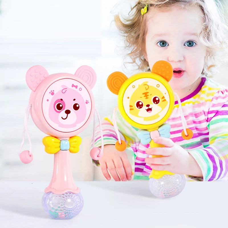 QWZ Musical Flashing Baby Rattles Teether Rattle Toy Hand Bells Rabbit Hand Bells Newborn Infant Early Educational Toys 0-12M