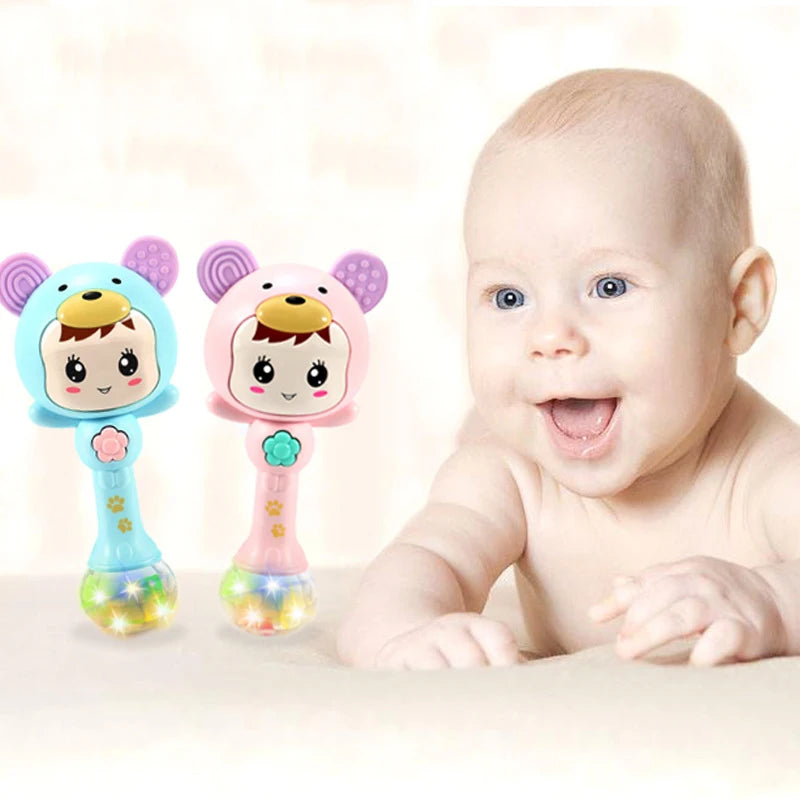 QWZ Musical Flashing Baby Rattles Teether Rattle Toy Hand Bells Rabbit Hand Bells Newborn Infant Early Educational Toys 0-12M
