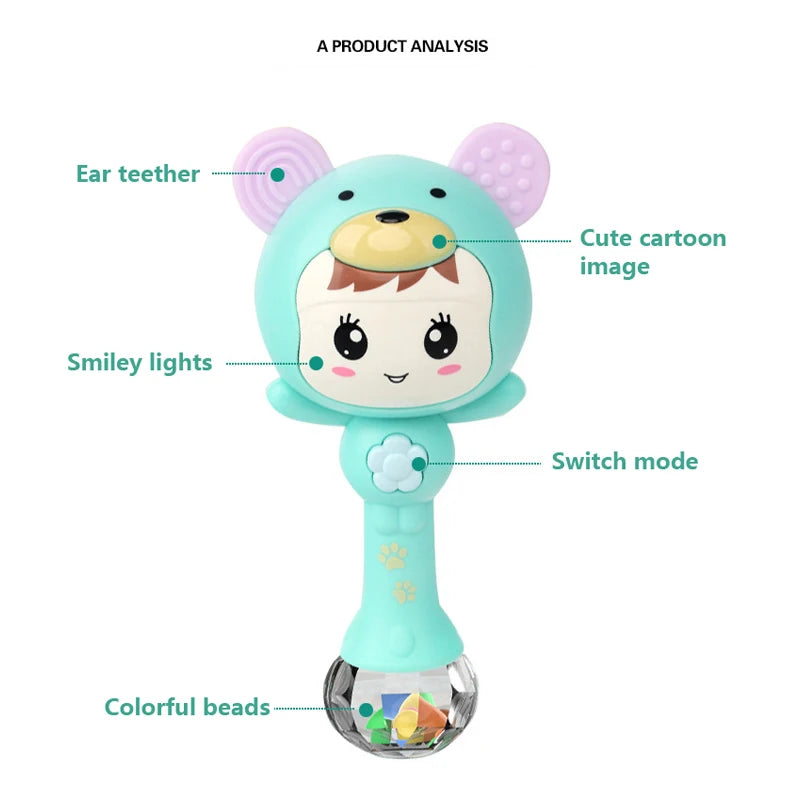 QWZ Musical Flashing Baby Rattles Teether Rattle Toy Hand Bells Rabbit Hand Bells Newborn Infant Early Educational Toys 0-12M