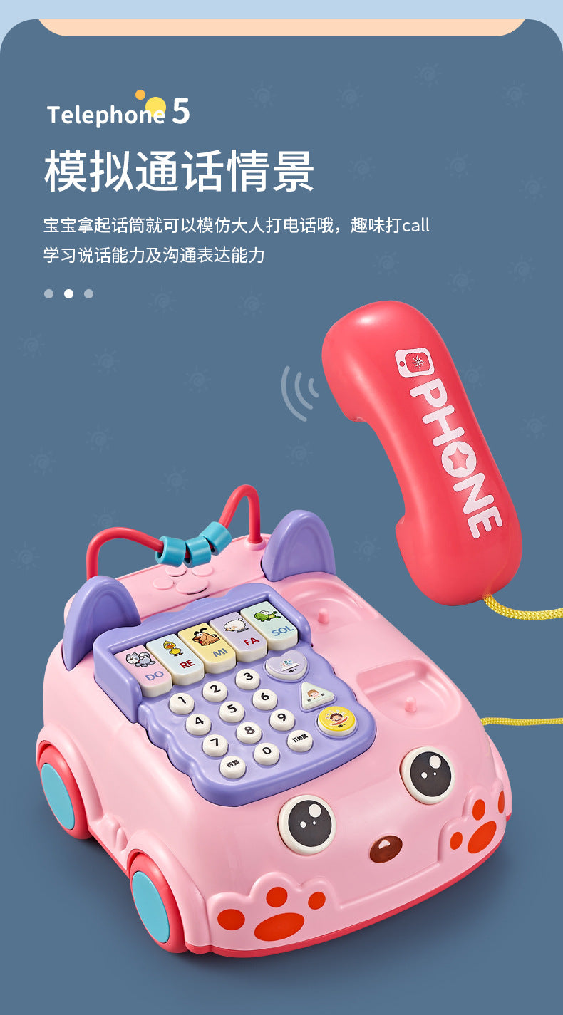 Children Early Learning Phone Car Toys Creative Fun Simulation Landline Baby Puzzle Music Story Pull Line Phone Car Toys