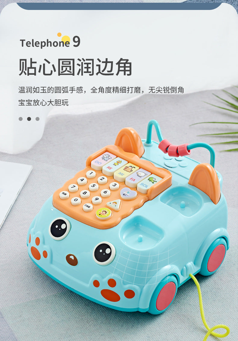 Children Early Learning Phone Car Toys Creative Fun Simulation Landline Baby Puzzle Music Story Pull Line Phone Car Toys