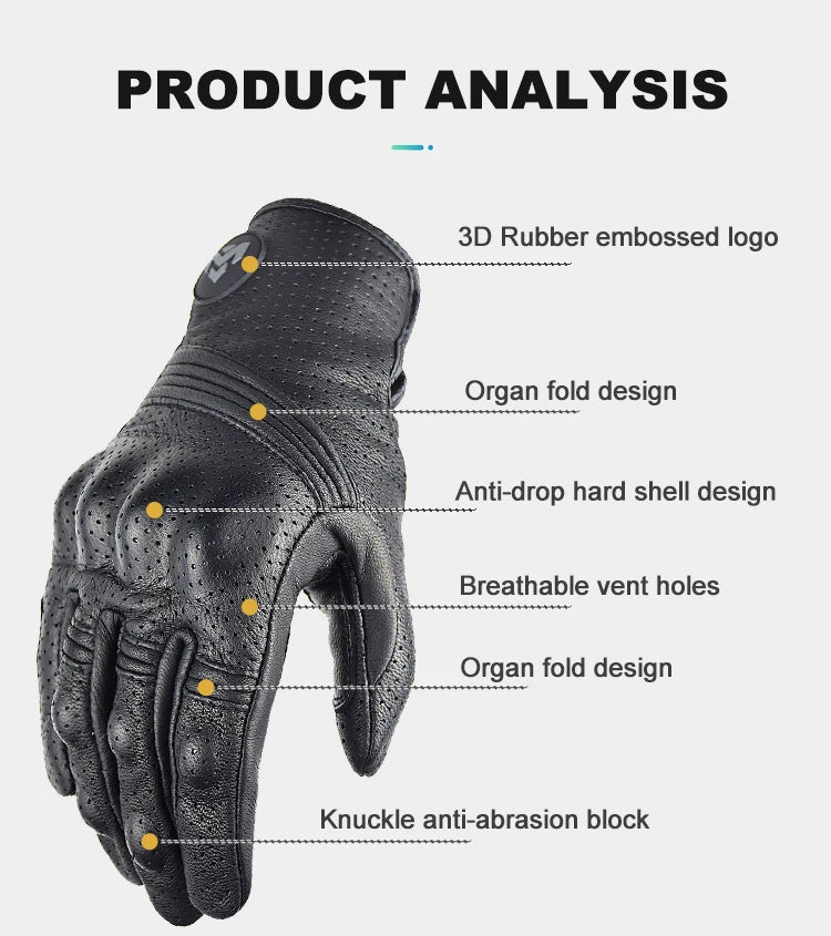 Men Retro Genuine Leather Motorcycle Gloves Summer Breathable Motorbike Motocross Gloves Moto Equipment Accessories Guantes