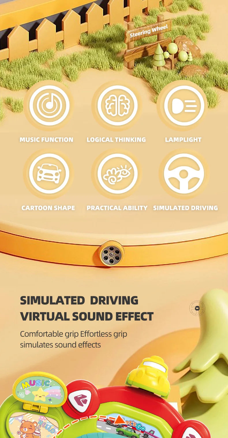 Children's Simulation Steering Wheel Multifunctional Cartoon Toy Simulation Car Driving Music Baby Puzzle Early Education Gift