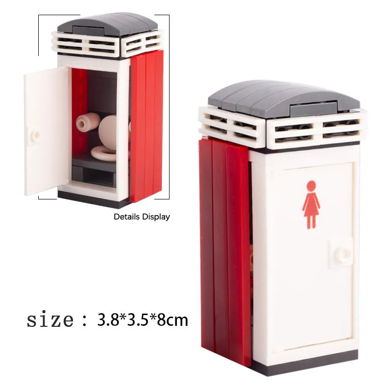 City Food Street View Vendor Hot dog Roadside Stand Building Blocks Ice Cream Newsstand Flower Shop Trash Can Toilet Bricks Toys