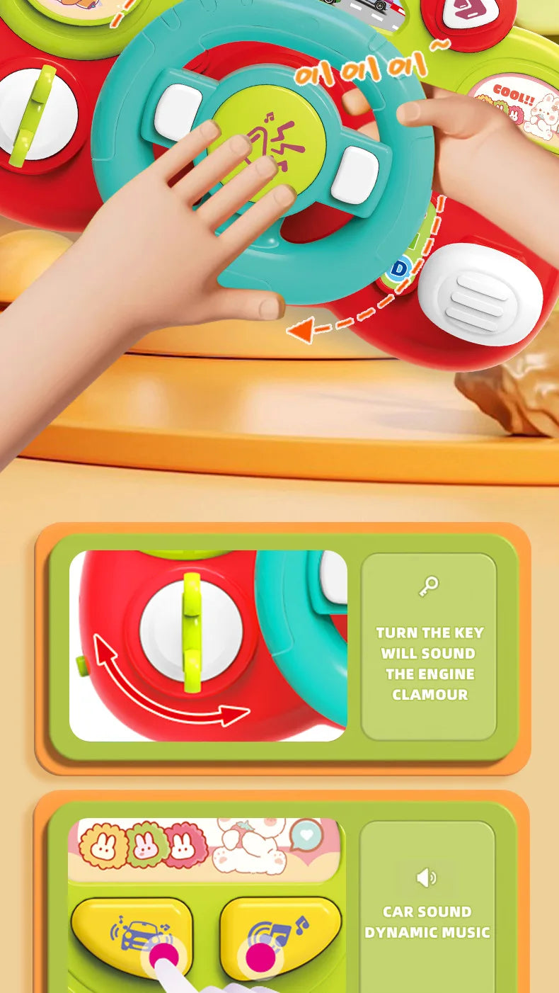 Children's Simulation Steering Wheel Multifunctional Cartoon Toy Simulation Car Driving Music Baby Puzzle Early Education Gift