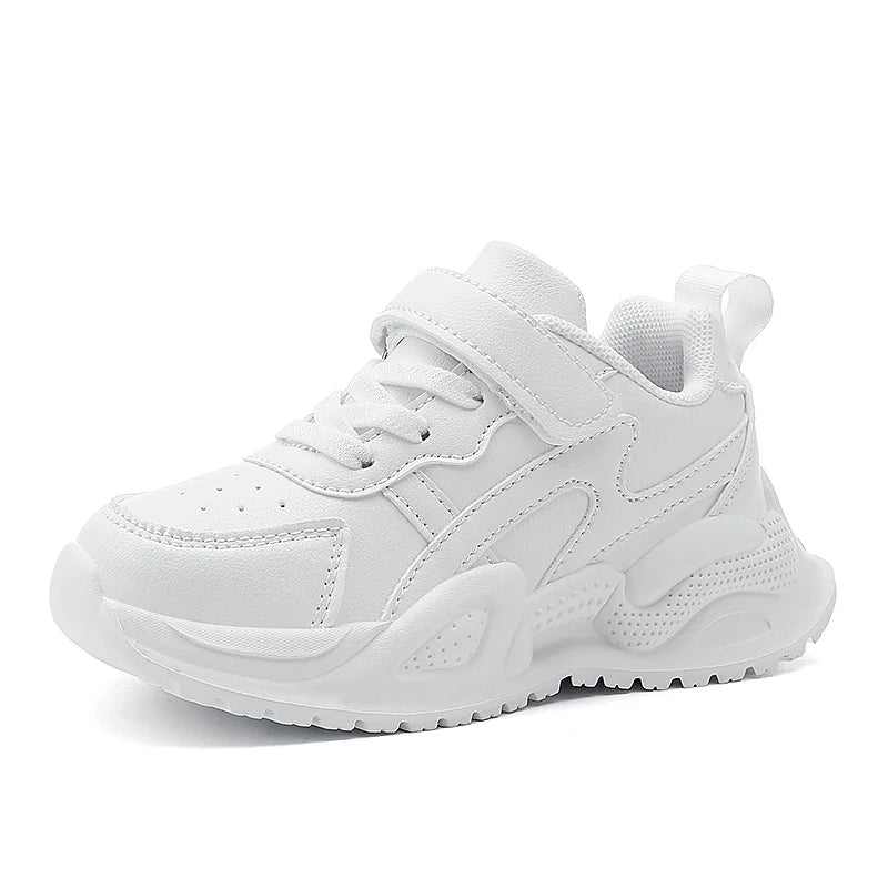 White Children's Leather Casual Shoes For Boy Girls Outdoor Running Sneakers Breathable Mesh Kids School Walking Sport Non Slip