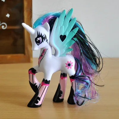Rainbow Horse Model Doll Toy Rainbow Sprint Unicorn 14CM Unicorn Mini Horse Ornaments Cartoon Animal Princess For Girl Gift