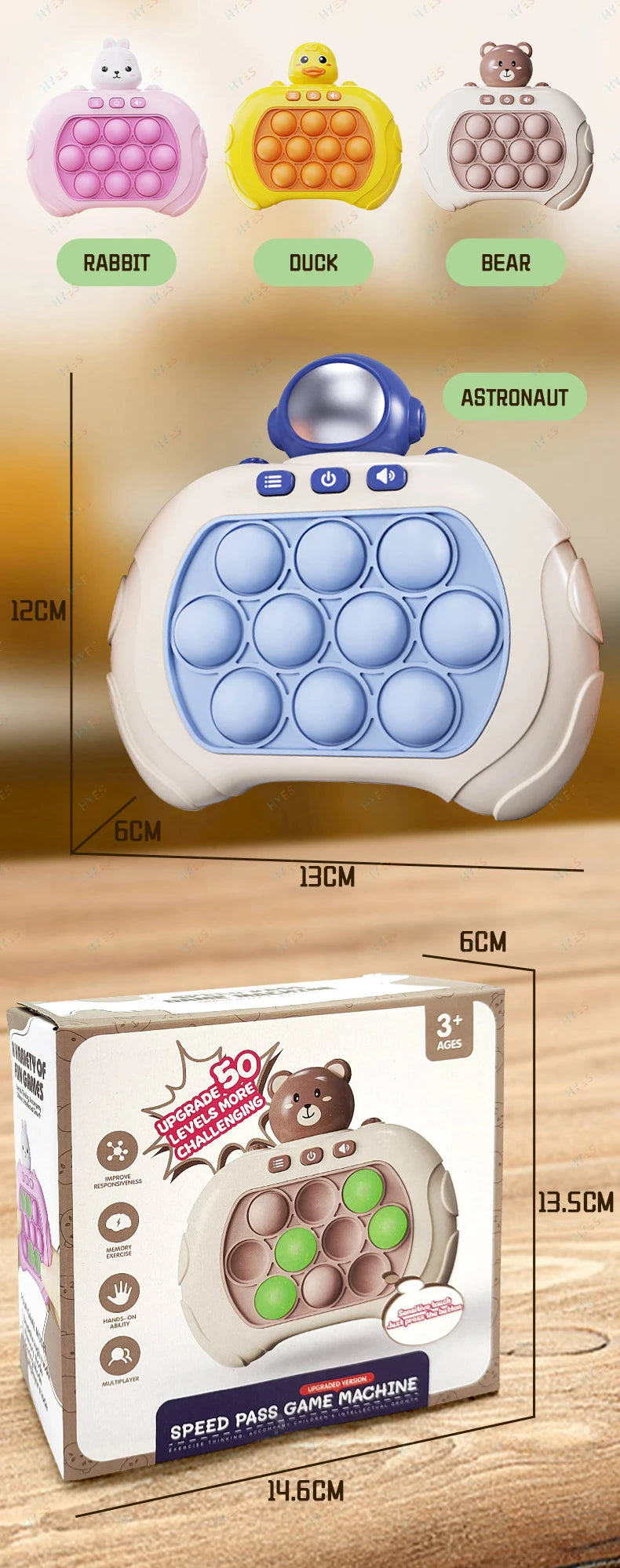 Electronic Quick Push Bubble Game Handle Toys Pop Up Light Fidget Fun Puzzle Anti-Stress Game Machine Toy Gifts For Kids Adults