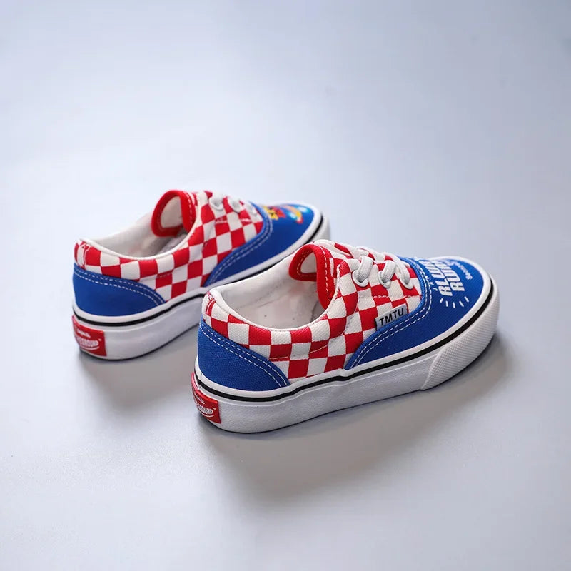 Children's Canva Shoes 2023 New Chessboard Pattern Baby Soft Sneakers High Aesthetic Value One-Step Walking Shoes Summer Casual