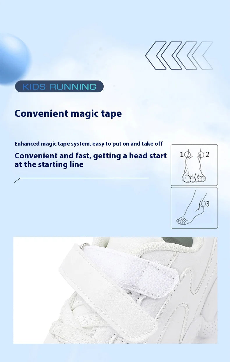 Children's school unisex white leather sneakers - non-slip,wear-resistant,youthful, versatile casual sports shoes
