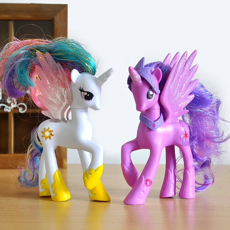 Rainbow Horse Model Doll Toy Rainbow Sprint Unicorn 14CM Unicorn Mini Horse Ornaments Cartoon Animal Princess For Girl Gift