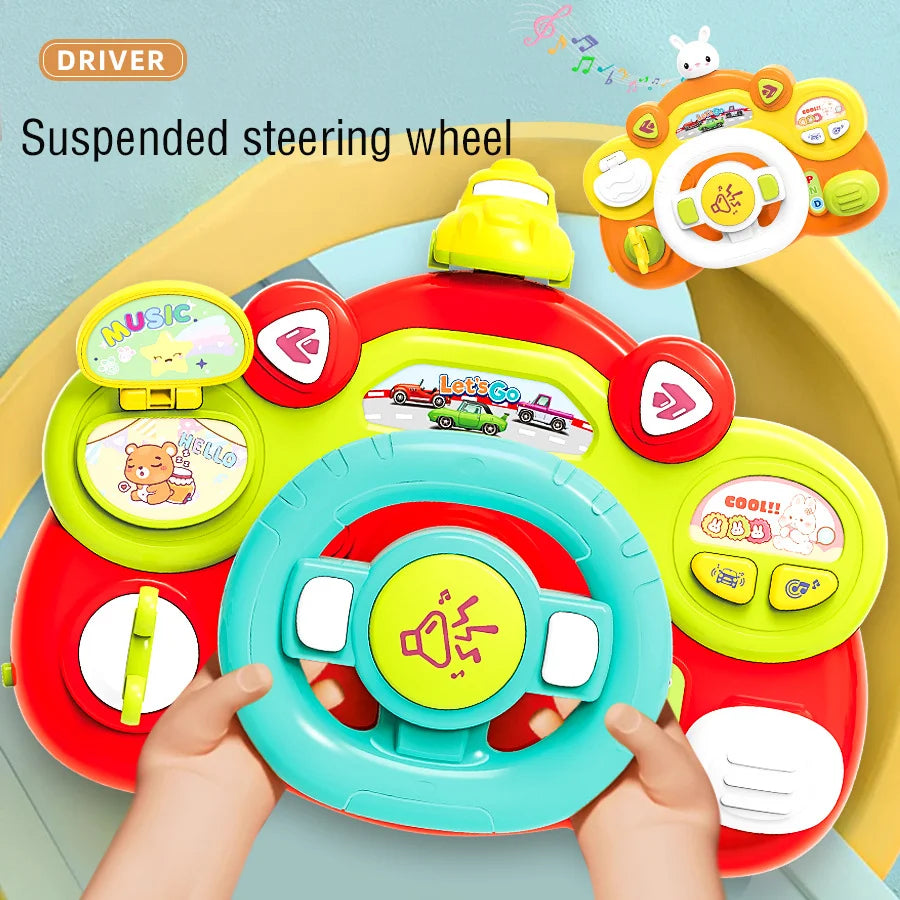 Children's Simulation Steering Wheel Multifunctional Cartoon Toy Simulation Car Driving Music Baby Puzzle Early Education Gift