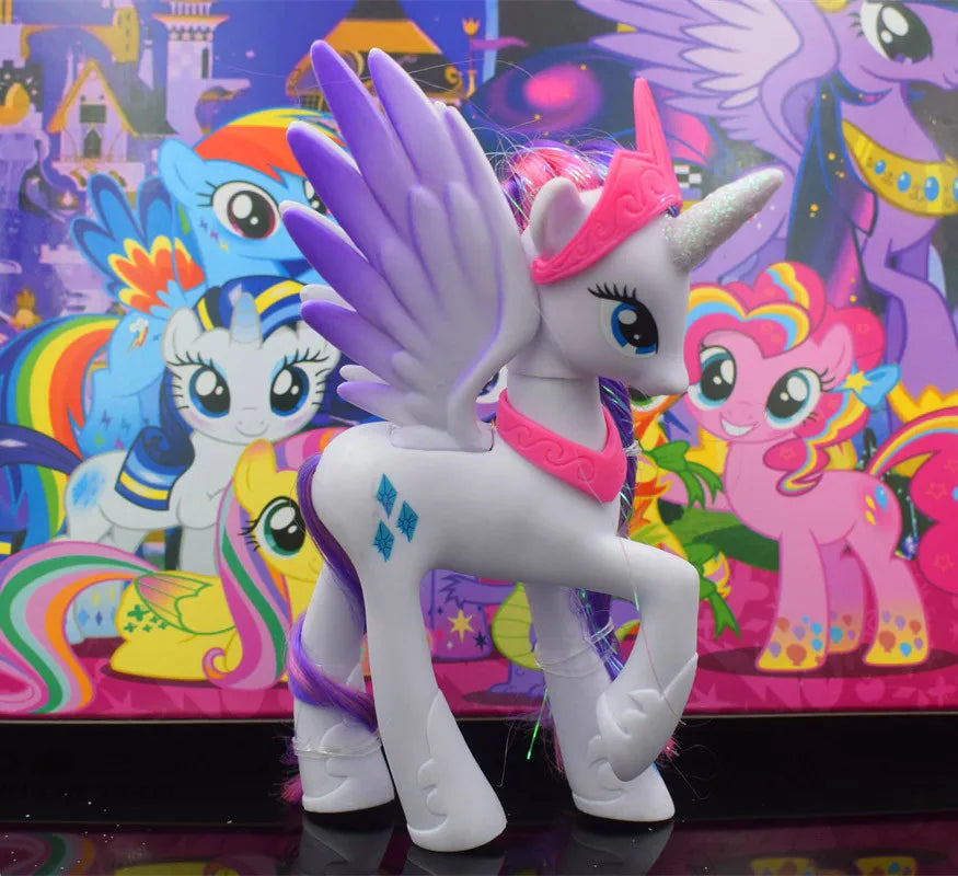 Rainbow Horse Model Doll Toy Rainbow Sprint Unicorn 14CM Unicorn Mini Horse Ornaments Cartoon Animal Princess For Girl Gift
