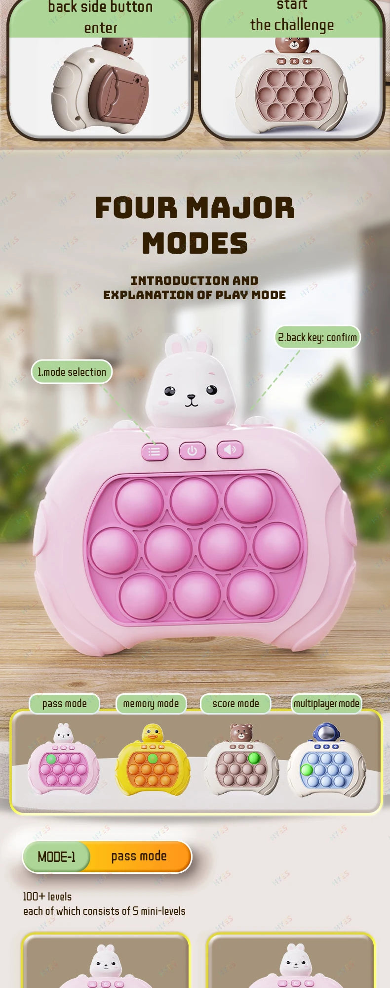 Electronic Quick Push Bubble Game Handle Toys Pop Up Light Fidget Fun Puzzle Anti-Stress Game Machine Toy Gifts For Kids Adults