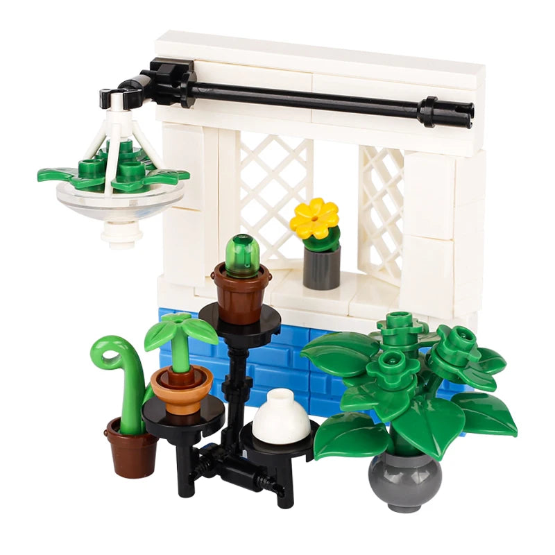 MOC City Steet View Pizza Cart Coffee Shop Newsstand Building Blocks Kit Toilet Park Flower Bed Pizzeria Trash Can Bricks Toys
