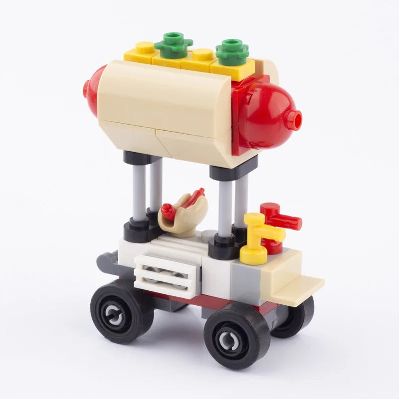 City Food Street View Vendor Hot dog Roadside Stand Building Blocks Ice Cream Newsstand Flower Shop Trash Can Toilet Bricks Toys