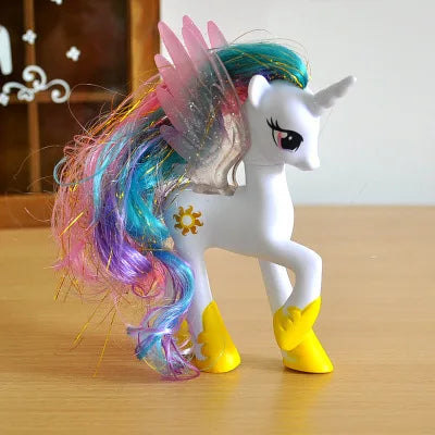 Rainbow Horse Model Doll Toy Rainbow Sprint Unicorn 14CM Unicorn Mini Horse Ornaments Cartoon Animal Princess For Girl Gift
