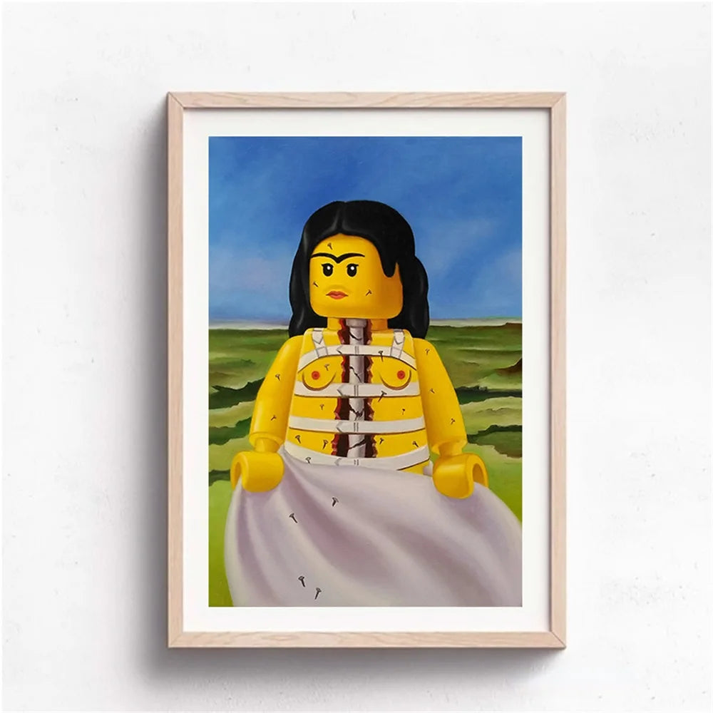 Abstract Funny Mona Lisa Legos Poster And Prints Cartoon Famous Painting Canvas Wall Art For Living Kids Room Home Decoration