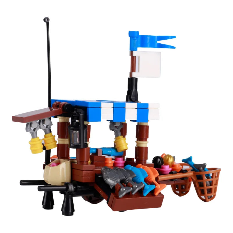 MOC City Steet View Pizza Cart Coffee Shop Newsstand Building Blocks Kit Toilet Park Flower Bed Pizzeria Trash Can Bricks Toys