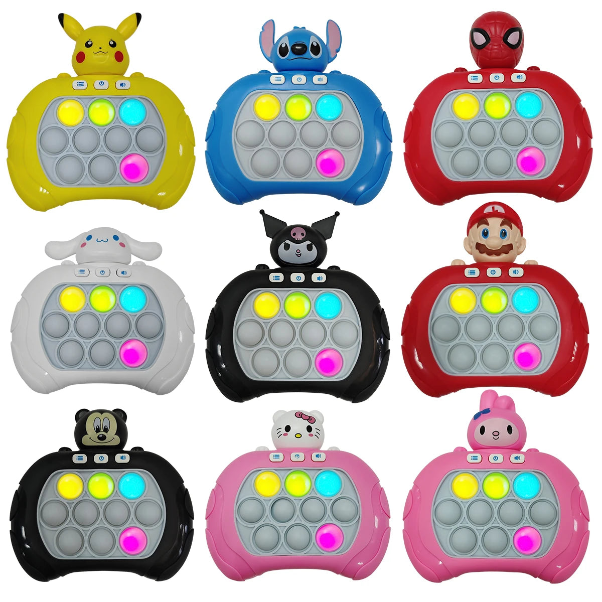 Quick Push Game Pop Up Fidget Bubble Electronic Pop it Pro Game Pikachu Stitch Spider Man Light AntiStress Toys For Kids Gift