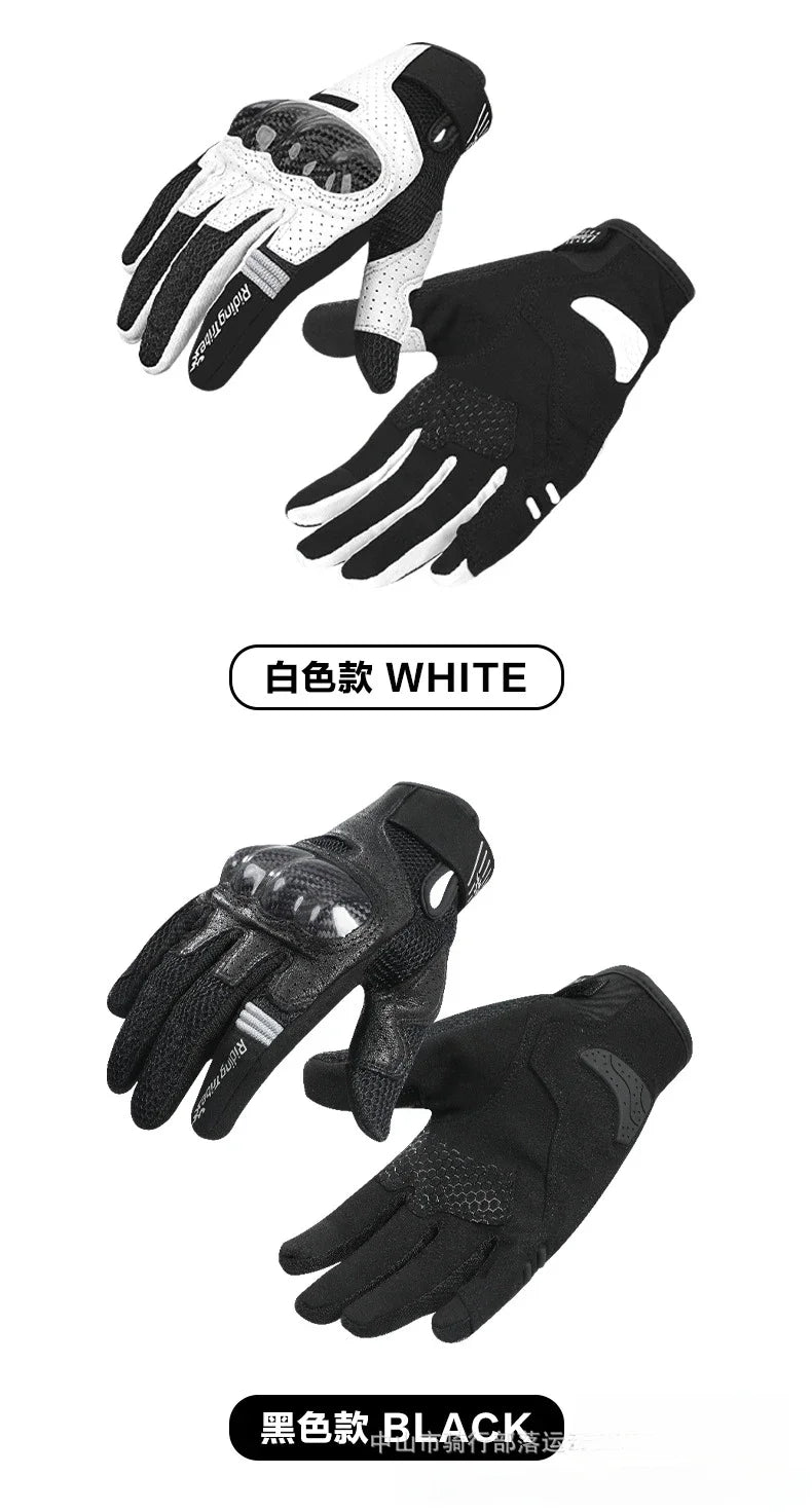 Lightweight Motorcycle Sports Gloves Men Women Real Leather Palm, Carbon Fiber Knuckle Guard & Breathable Mesh for Summer Riding