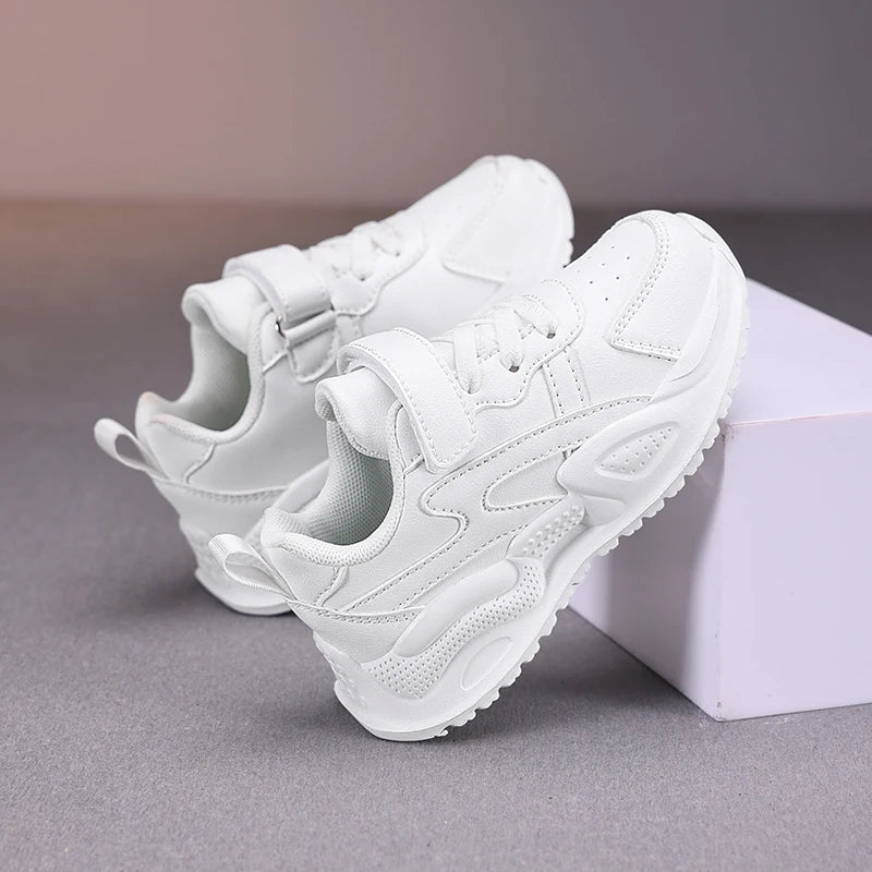 Children's school unisex white leather sneakers - non-slip,wear-resistant,youthful, versatile casual sports shoes