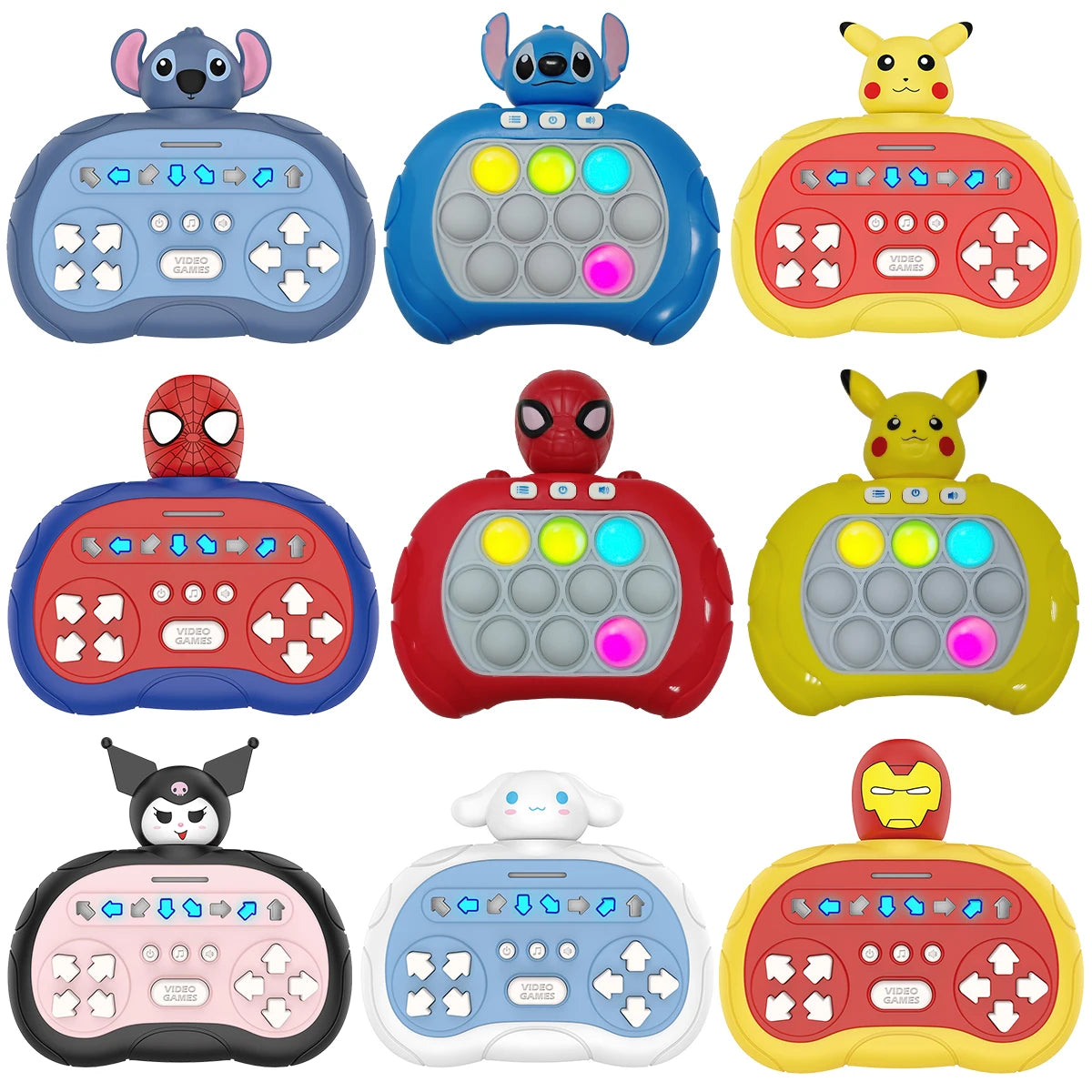 Quick Push Game Pop Up Fidget Bubble Electronic Pop it Pro Game Pikachu Stitch Spider Man Light AntiStress Toys For Kids Gift