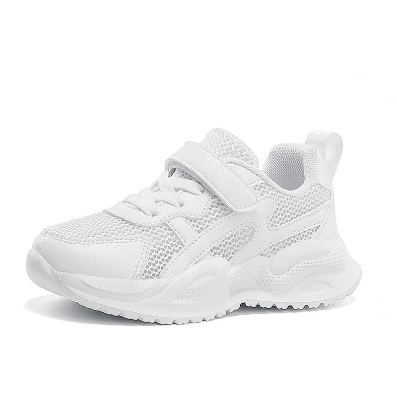 White Children's Leather Casual Shoes For Boy Girls Outdoor Running Sneakers Breathable Mesh Kids School Walking Sport Non Slip