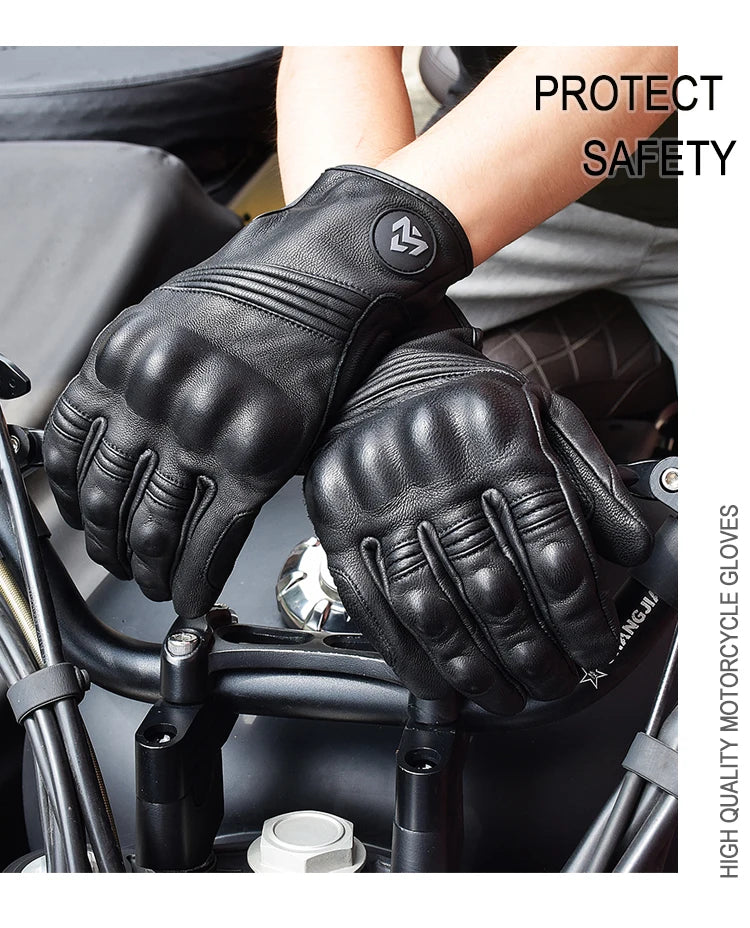 Men Retro Genuine Leather Motorcycle Gloves Summer Breathable Motorbike Motocross Gloves Moto Equipment Accessories Guantes