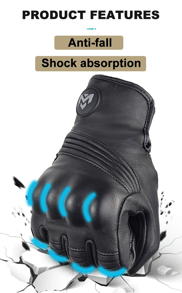 Men Retro Genuine Leather Motorcycle Gloves Summer Breathable Motorbike Motocross Gloves Moto Equipment Accessories Guantes
