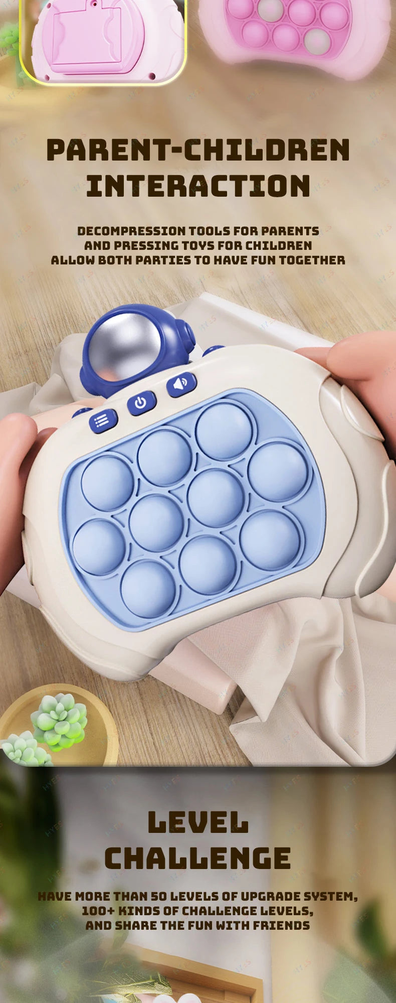 Electronic Quick Push Bubble Game Handle Toys Pop Up Light Fidget Fun Puzzle Anti-Stress Game Machine Toy Gifts For Kids Adults