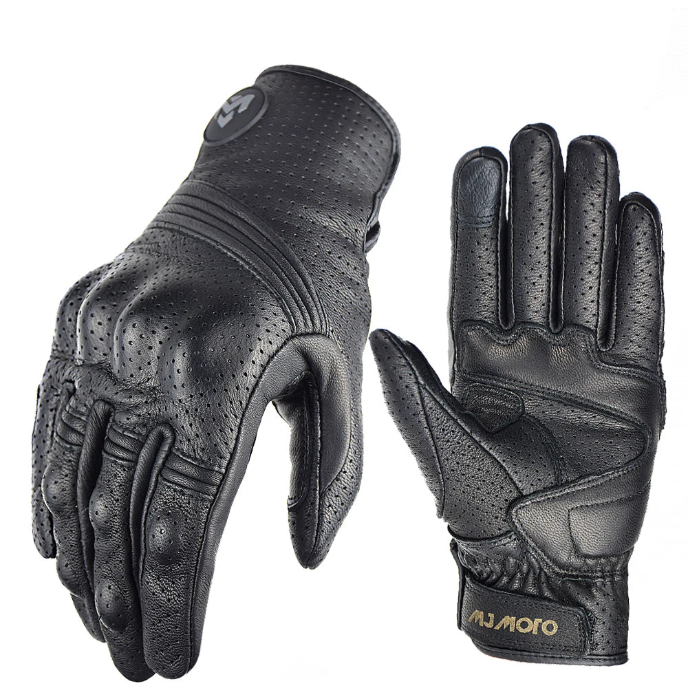 Men Retro Genuine Leather Motorcycle Gloves Summer Breathable Motorbike Motocross Gloves Moto Equipment Accessories Guantes