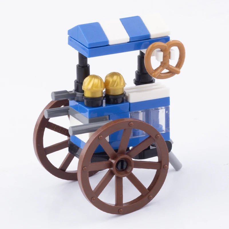 MOC City Steet View Pizza Cart Coffee Shop Newsstand Building Blocks Kit Toilet Park Flower Bed Pizzeria Trash Can Bricks Toys