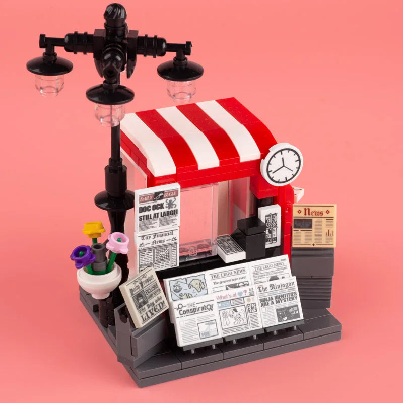 City Food Street View Vendor Hot dog Roadside Stand Building Blocks Ice Cream Newsstand Flower Shop Trash Can Toilet Bricks Toys