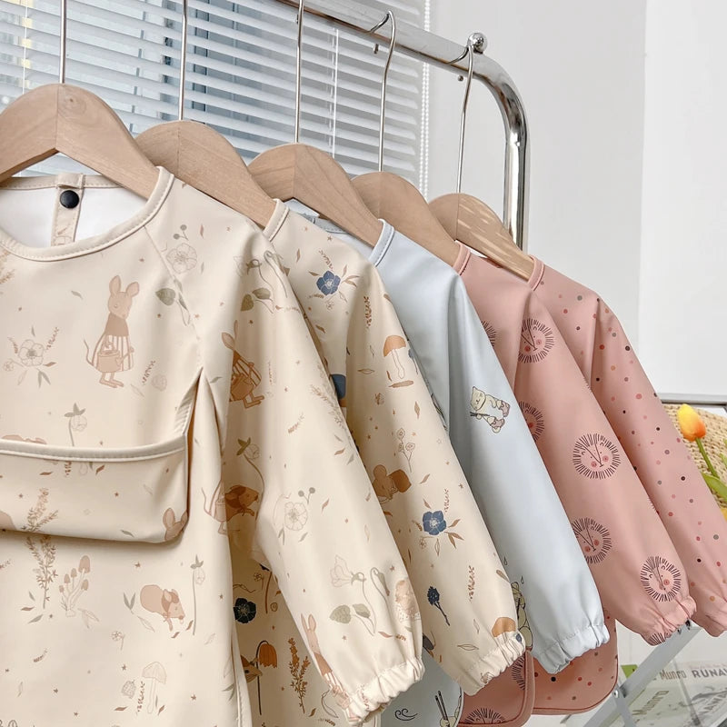 Cute Baby Bibs Toddler Baberos Bavoir Waterproof Long Sleeve Apron Cartoon Animals Children Feeding Smock Bib Baby Stuff 0-5Y