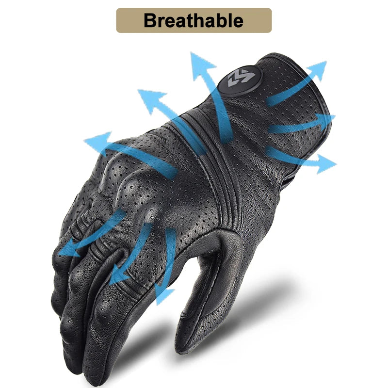 Men Retro Genuine Leather Motorcycle Gloves Summer Breathable Motorbike Motocross Gloves Moto Equipment Accessories Guantes