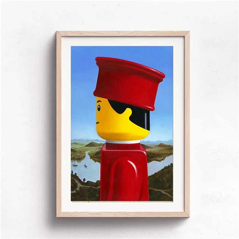 Abstract Funny Mona Lisa Legos Poster And Prints Cartoon Famous Painting Canvas Wall Art For Living Kids Room Home Decoration