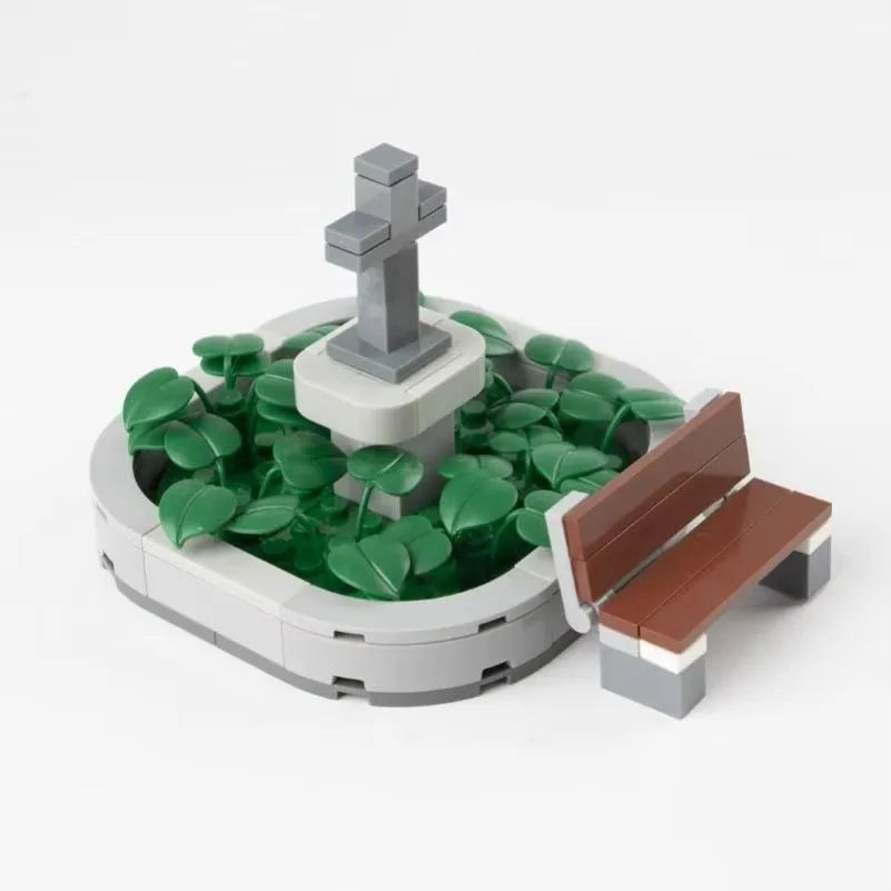MOC City Steet View Pizza Cart Coffee Shop Newsstand Building Blocks Kit Toilet Park Flower Bed Pizzeria Trash Can Bricks Toys