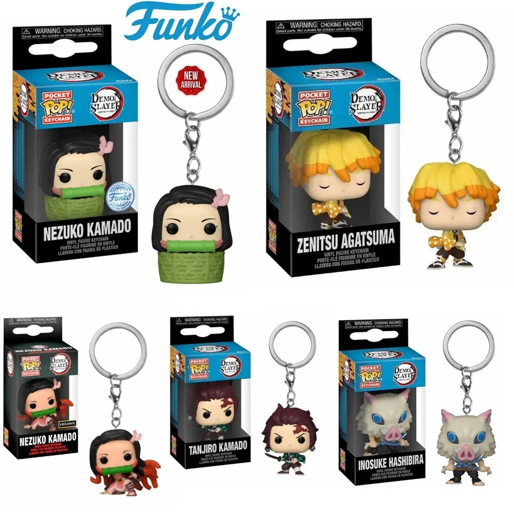 FUNKO POP Demon Slayer NEZUKO KAMADO ZENITSU AGATSUMA TANJIRO INOSUKE HASHIBIRA Pocket Pop Keychain Collection Model Doll Toy