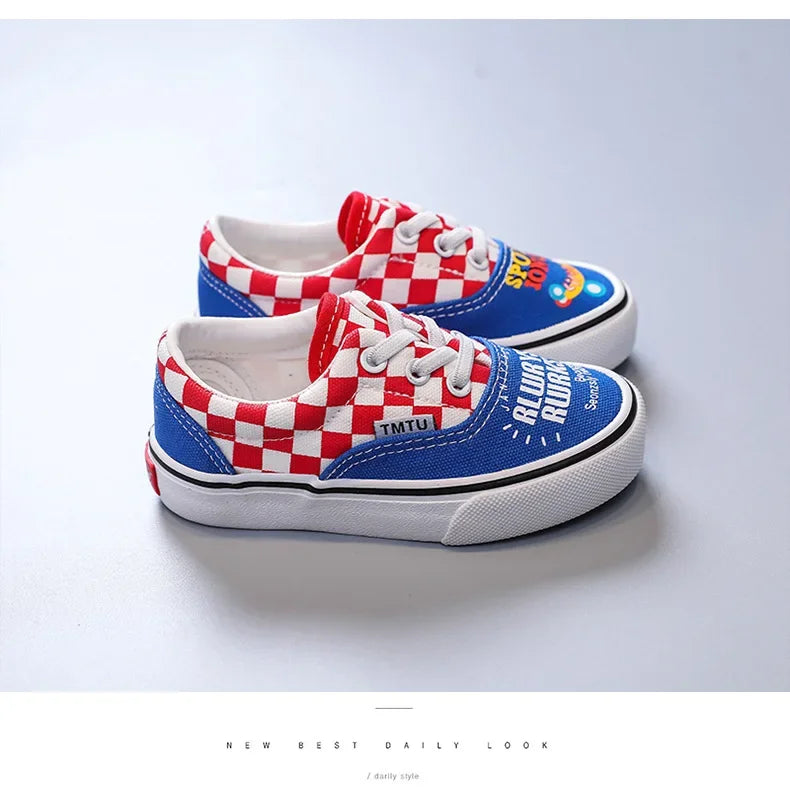 Children's Canva Shoes 2023 New Chessboard Pattern Baby Soft Sneakers High Aesthetic Value One-Step Walking Shoes Summer Casual