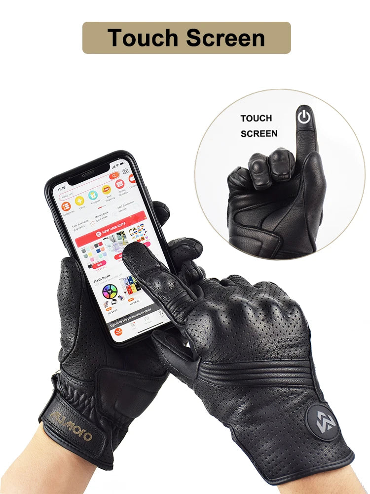 Men Retro Genuine Leather Motorcycle Gloves Summer Breathable Motorbike Motocross Gloves Moto Equipment Accessories Guantes