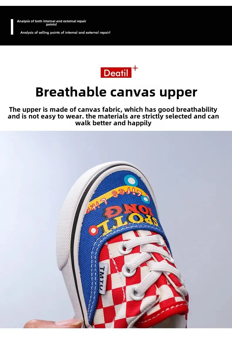 Children's Canva Shoes 2023 New Chessboard Pattern Baby Soft Sneakers High Aesthetic Value One-Step Walking Shoes Summer Casual