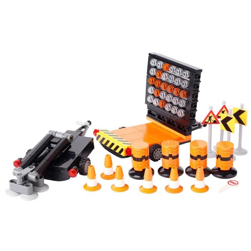 City Food Street View Vendor Hot dog Roadside Stand Building Blocks Ice Cream Newsstand Flower Shop Trash Can Toilet Bricks Toys