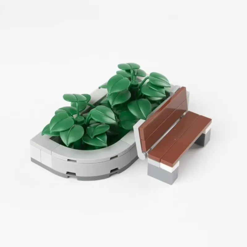 MOC City Steet View Pizza Cart Coffee Shop Newsstand Building Blocks Kit Toilet Park Flower Bed Pizzeria Trash Can Bricks Toys