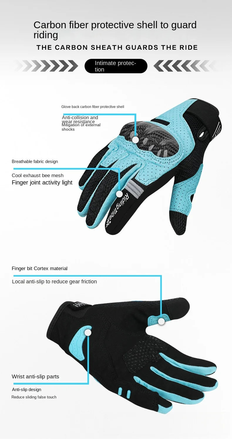 Lightweight Motorcycle Sports Gloves Men Women Real Leather Palm, Carbon Fiber Knuckle Guard & Breathable Mesh for Summer Riding